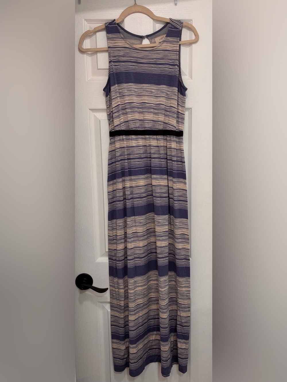 LOFT Blue and White Striped Sleeveless Maxi Dress